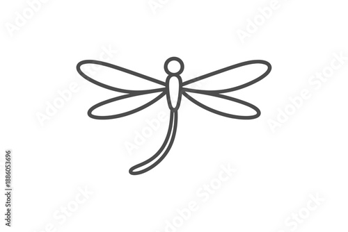 Dragonfly Line Icons. Line style icons of Dragonfly: hovering dragonfly, open wings, slender body, curved tail, tiny head,