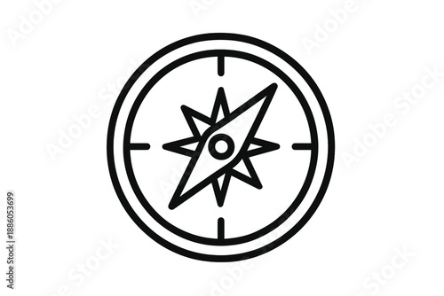 Line Style Compasses. Line style icons of Compass: round compass, needle point, compass rose, cardinal hints, simple dial,