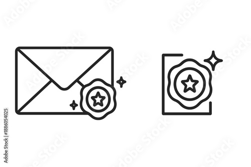 Sealed Stamp Icons. Line style icons of Sealed Stamp Message: envelope profile, stamped corner, neat seal, sheet bend, subtle