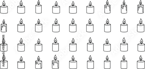 Collection of burning candles in various states