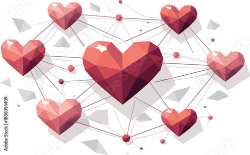 Heart icons interconnected by lines, forming a network pattern.