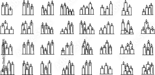 Set of candle icons in minimalist line art style for decoration