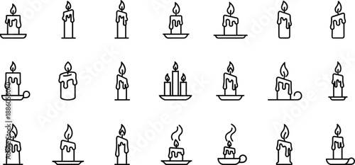 Various candle icons with flames and wax melts