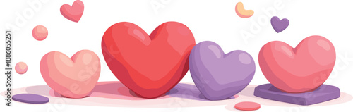 Heart shapes in various colors and sizes on a white background.