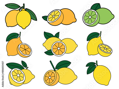 Colorful Cartoon Lemons and Limes Illustration