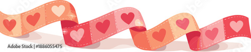 A wavy strip of film with heart icons in pink, red, and orange.
