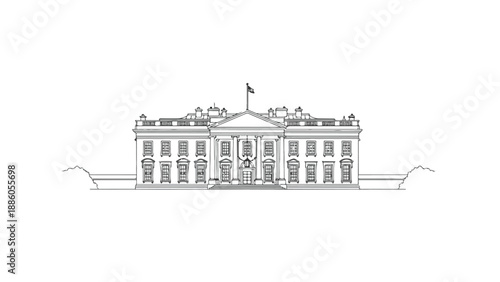 Perspective view of classic white house facade