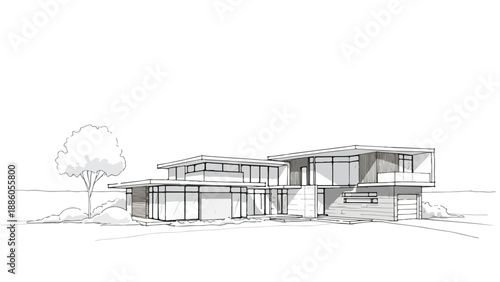 Minimalist house elevation with flat roof and garage