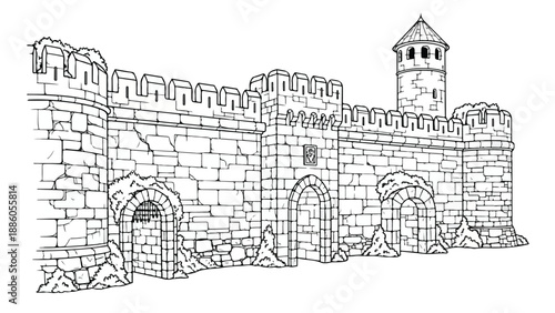 Detailed stone wall of medieval castle fortress