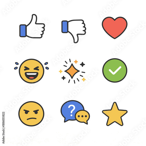 Emoji Reaction and Feedback Icons Set in Flat Style