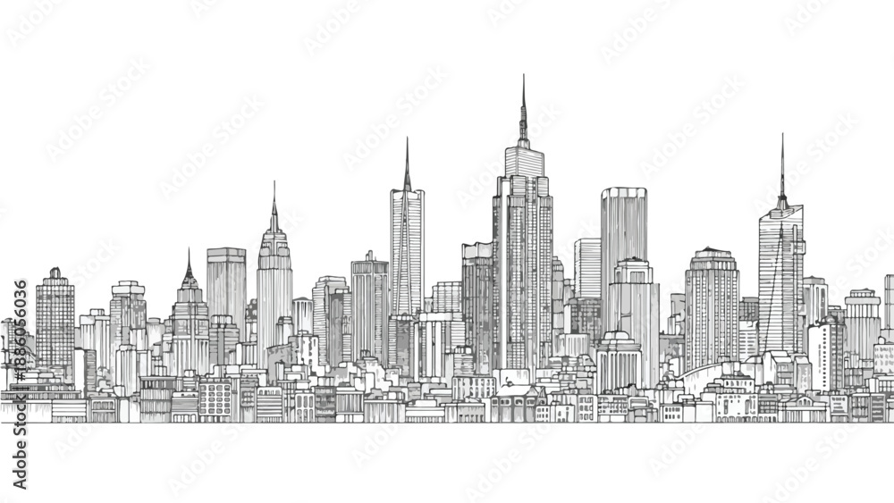 Fototapeta premium Modern metropolis city skyline panorama sketch