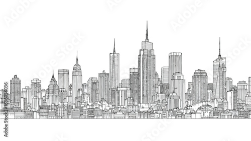Modern metropolis city skyline panorama sketch