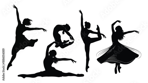 Black silhouette of contemporary ballet dancers
