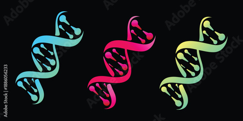 Colorful DNA Double Helix Molecules Set with Vibrant Gradients Vector