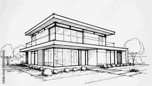 Modernist villa with flat roof and terrace