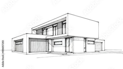 Contemporary flat roof house with minimalist facade