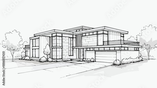 Multi level modern apartment building with balconies