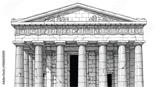 Classical greek temple facade with grand columns