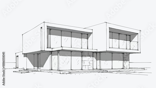 Minimalist house elevation with flat roof and garage