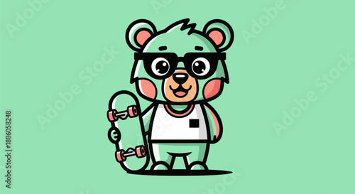Cartoon bear holding skateboard vector