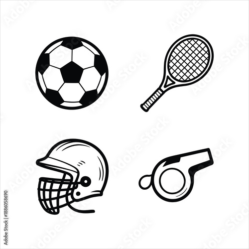 Professional Athletic Equipment Coaching and Sports Gear Vector Icons