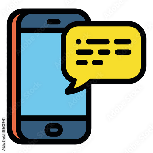 Colorful smartphone with speech bubble icon for messaging and communication