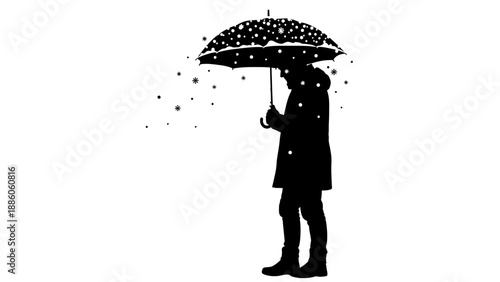 Silhouette of Person Holding Umbrella in Rain.