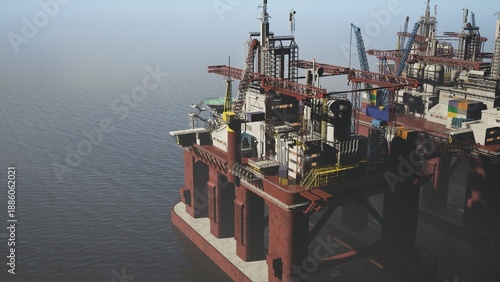 Fotografia Offshore steel platform conducting gas extraction while trying to reduce environmental impact