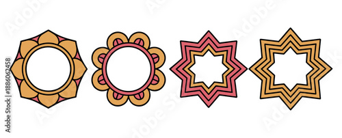 Four ornamental circular frames present varied geometric patterns suitable for.