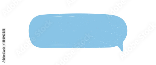 Grunge hand drawn talk bubble sticker with organic shape and rectangle textbox style. Speech conversation and chat comment message design for social post or communication element in blue color.
