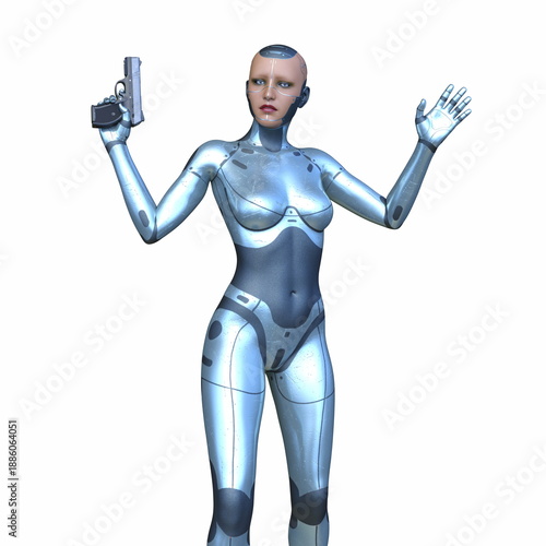 女性サイボーグ　3DCGレンダリング
