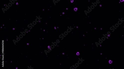 Minimalist purple neon hearts loop with alpha channel. Clean and simple romantic background overlay with copy space for text.