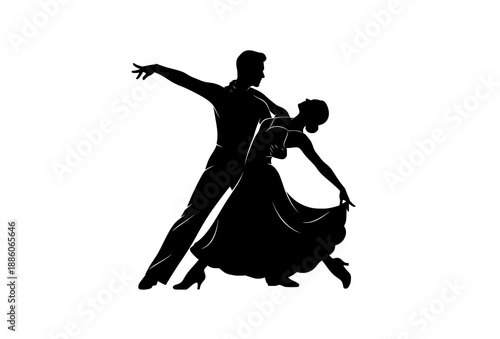 Elegant Ballroom Dance Couple Silhouette Vector Illustration Isolated on White Background