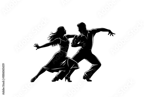 Dynamic Dance Couple Silhouette Vector with Modern Movement and Rhythm