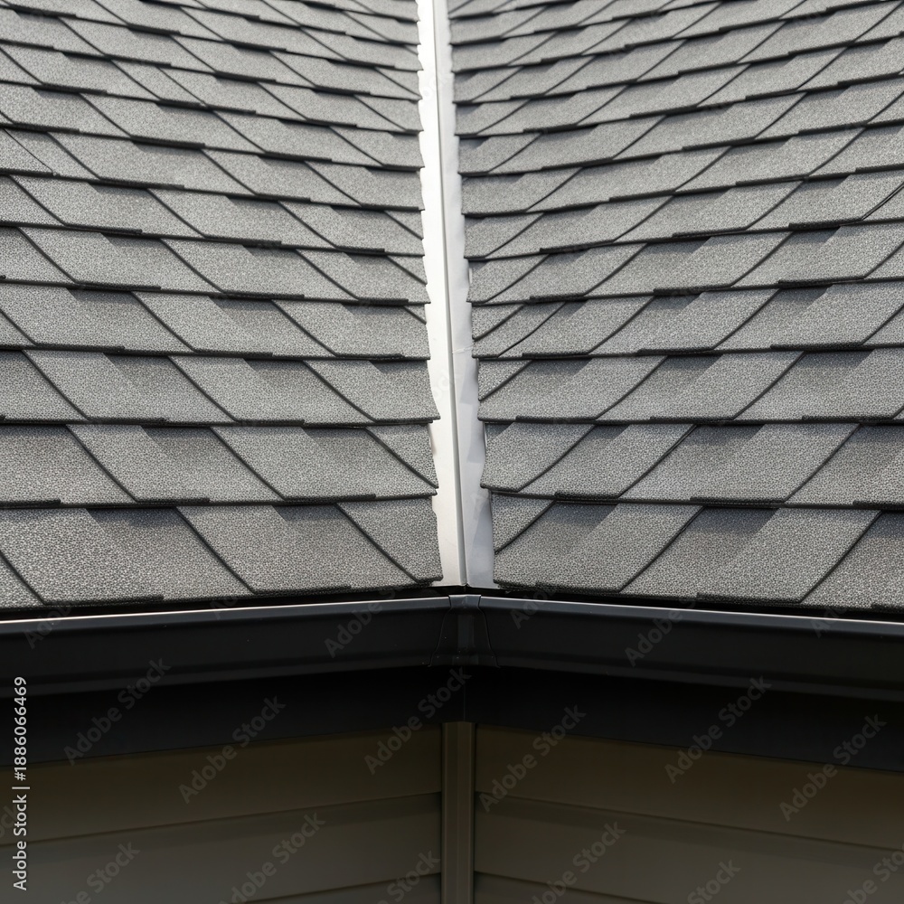 Fototapeta premium Close Up Of A Grey Asphalt Shingle Roof Peak Detail