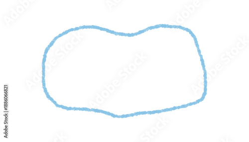 Wavy blue crayon outline forms a rectangle text box frame. Simple organic border with a sketch style. Graphic element suitable for background, banner, or modern card template.