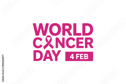 World Cancer Day Awareness Campaign Logo with Pink Ribbon and Date 4 Feb