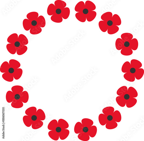 Red poppy flower wreath on transparent background for Remembrance Day and ANZAC Day vector illustration