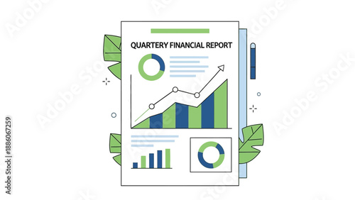 Quarterly Financial Report Document with Upward Trending Growth Chart and Data Visualization