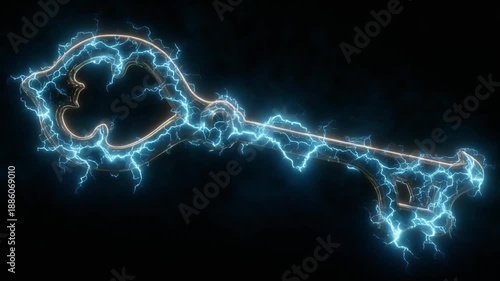 A glowing key crafted with a flowing energy effect and electrical arcs, set against a dark backdrop