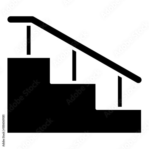 Skatepark stairs with handrail, stair sets glyph solid icon	