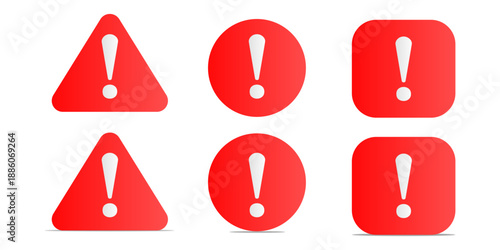 Red Warning And Alert Icons Set With Exclamation Marks