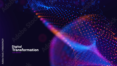 Futuristic Digital Data Visualization With Glowing Particle Wave And Technology Concept For AI, Network, And Innovation. Digital Connections. Vector Illustration.