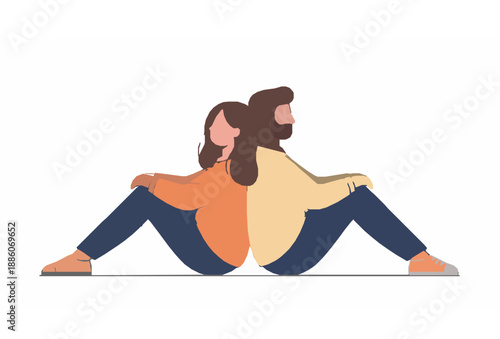 Happy romantic couple sitting together minimalist vector illustration for love and relationship concepts