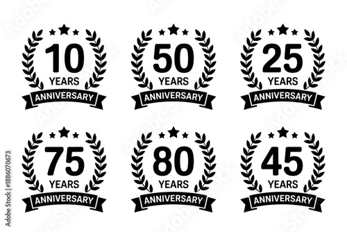 Anniversary Badges with Years and Laurel Wreaths for Celebrations and Milestones