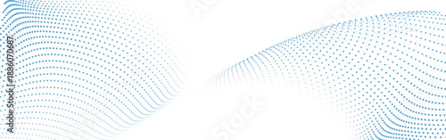 Abstract blue halftone wave vector illustration with smooth dotted flow creating open center space on white background for clean modern branding and design