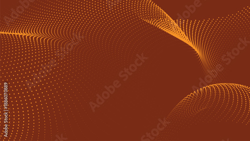 Abstract halftone tunnel wave vector illustration with dotted motion depth pattern in orange color for futuristic digital design modern branding and creative visuals