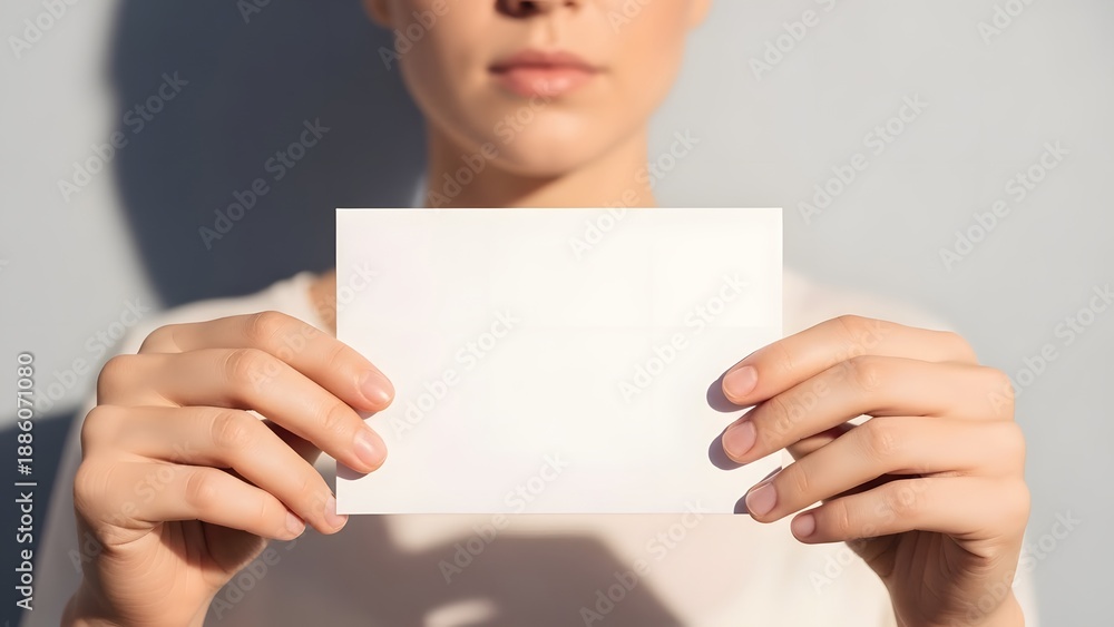 Obraz premium Minimal Faceless Hands Presenting Blank Valentine Envelope for Love Message