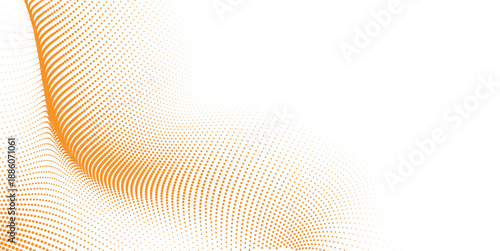 Abstract orange halftone curved wave vector illustration with dense dotted motion pattern on white background for modern branding and creative layouts