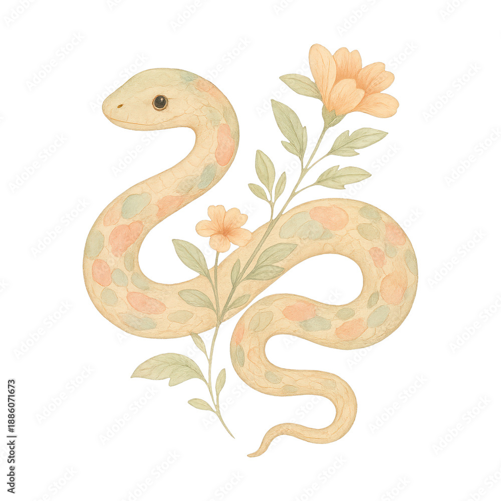 Obraz premium PNG Floral snake illustration PNG